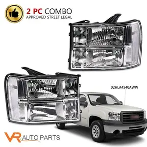 Headlights Assembly Left+Right  Fit For 2007-13 GMC Sierra 1500 2500HD 3500HD, Chrome Look, Pair Set