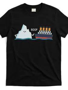Funny Titanic Iceberg & Ship Sinking Parody T-Shirt - BOOP Novelty Design with Iconic Movie Scene, Casual Short Sleeve Round Neck Tee, Durable Stitching for Casual Attire (Titanic Fans Gift)