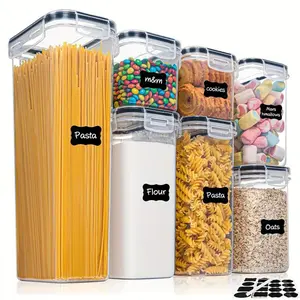 Airtight Food Storage Container with Lid, 7 Counts/set Clear Kitchen Storage Container with Reusable Label and Marker, for Cereal, Rice, Pasta, Flour and Sugar, Leakproof Airtight Containers