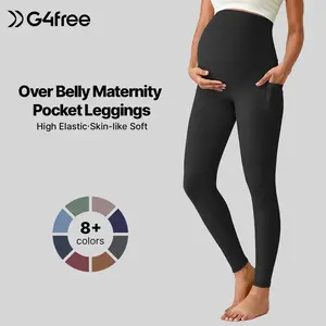 G4Free BareFeel Maternity Leggings with Pockets Over The Belly Stretchy Workout Yoga Pregnancy Pants