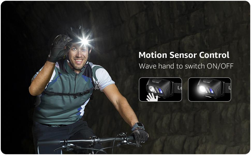 Lepro Rechargeable Headlamp with Motion Sensor - 1500Lux LED Head Lamp with Red Light for Outdoor Activities, camp accessory