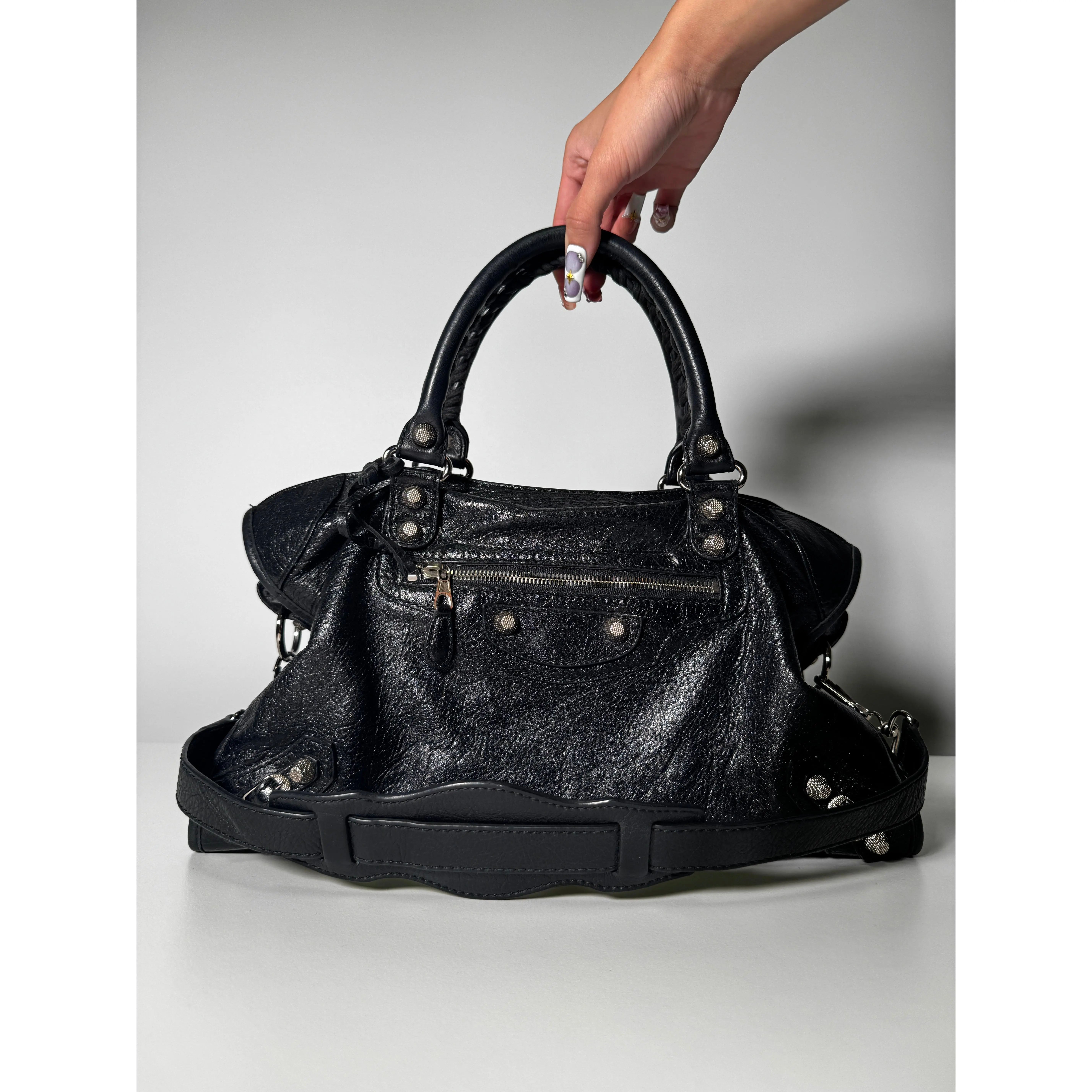 Pre-owned Balenciaga lambskin leather Shoulder Bags City Bag Black with Giant 12 Silver Hardware