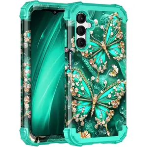 for Galaxy A15 5G Case,Glow in The Dark Three Layer Heavy Duty Shockproof Full Protection Hard Plastic Bumper+Soft Silicone Protective Case for Samsung Galaxy A15 5G 6.5 inch,Deep Green