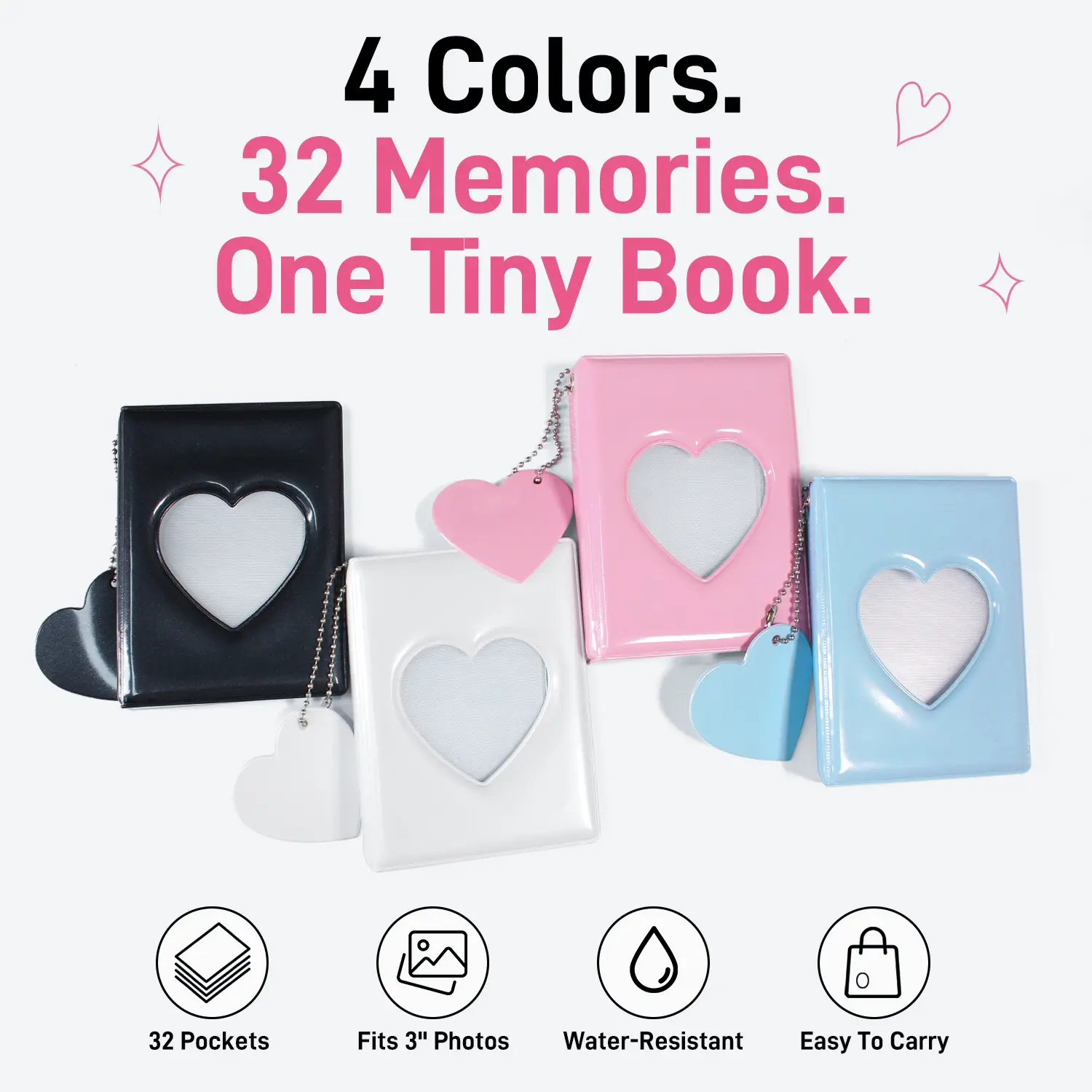 Lightweight Mini Heart Picture Album - 32-Pocket Photocards Binder, 3-in Inner Photo Keeper for Kpop Cards, Couples Gift (Home Decor Window Photo Storage), Heart Photo Albums, Mini Photo Albums