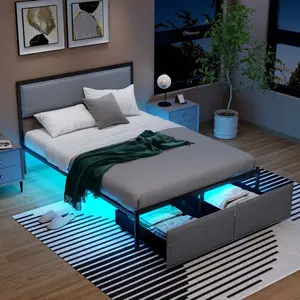 Stylish Bed Frame with LED Lighting and Under-Bed Drawer for Twin Full and Queen Sizes Modern Aesthetic Design