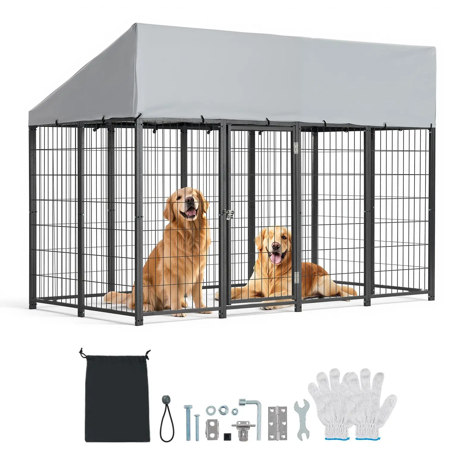 Outdoor Dog Kennel 7.87 x 3.94 x 5.4 Ft, Large Heavy Duty Dog Crate Cage Run With Secure Lock, Weatherproof Enclosure For Outdoors, UV-Resistant And Waterproof Roof Cover, Sturdy Pet Cage For Large Dogs