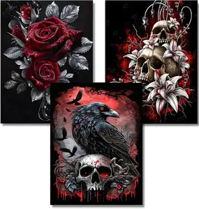 5D Skeleton Halloween Diamond Painting DIY Art Diamond Painting Art Kit for Adults Round Full Diamond Home Decoration Gift 1/3/6 Pack