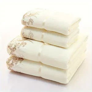 4 Lace Embroidered Towel Set, Household Microfiber Towel, Soft Hand Towel Bath Towel, Bath Towel Set, Bathroom Absorbent Towel, 2 Bath Towels And 2 Hand Towels, Bathroom Supplies