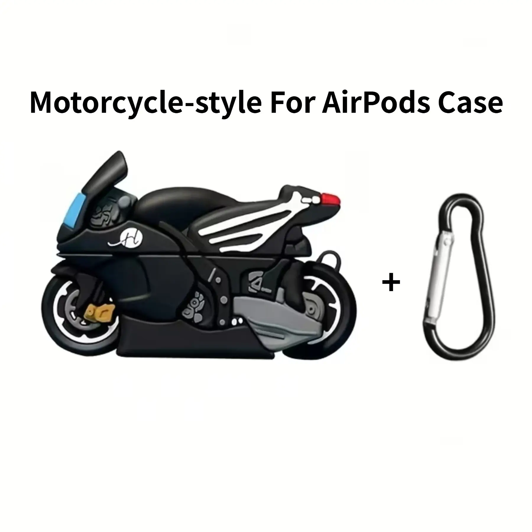 3D Cool Motorcycle AirPods Case, Metal Clip, Soft Shell, Compatible with AirPods 1/2/3/4/pro/pro 2, Fashion Riding Earphone Accessory, Gift Idea