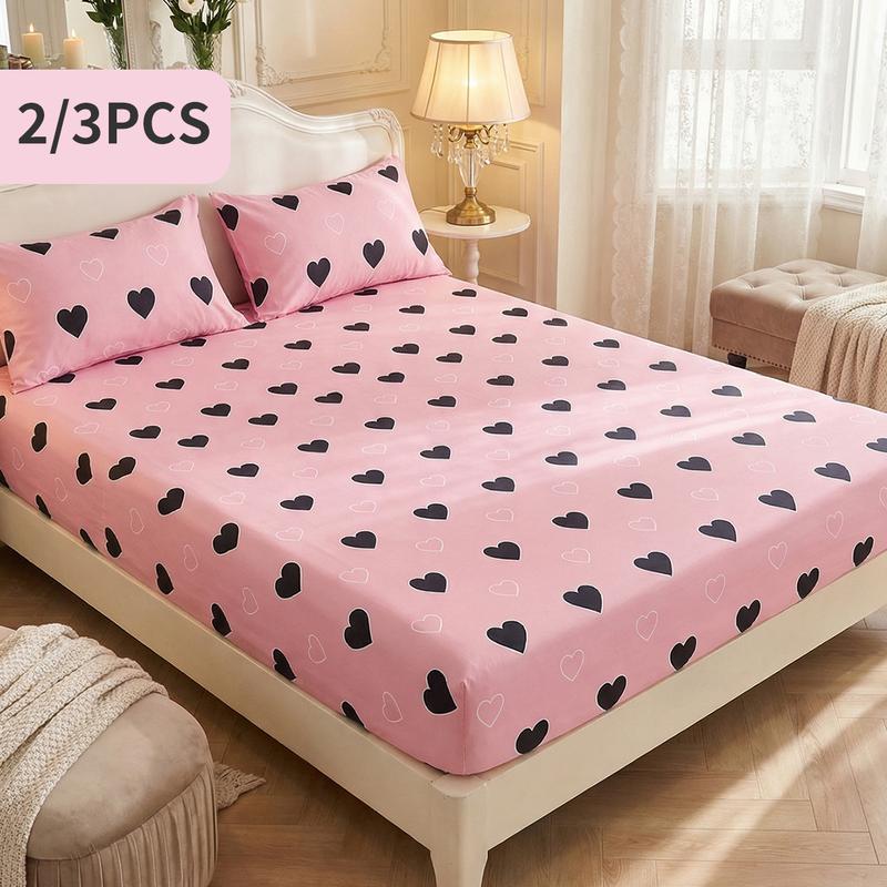 Pink Heart Fitted Sheet, Soft Bedding,  Deep Pocket Design, Machine Washable, Fits Twin/Full/Queen/King Size,  Sweet & Chic Bedroom Essential, Valentine's Day Gift