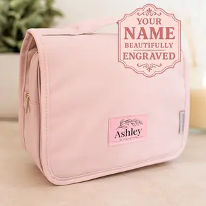 CLOVANEST Personalized Vegan Leather Travel Toiletry Bag for Women, Water Resistant Hanging Toiletry Organizer with Hook, Custom Name Gift, Bridesmaid Wedding Travel Gift, Birthday Gift for Her