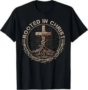 Funny TShirt - Rooted in Christ Shirt, Jesus Shirts, Christian Cross T-Shirt - 100% Cotton Men & Women Relaxed Fit T-shirt