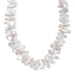 Keshi Pearl Necklace in Rhodium Over Sterling Silver 18 Inches Christmas Gifts