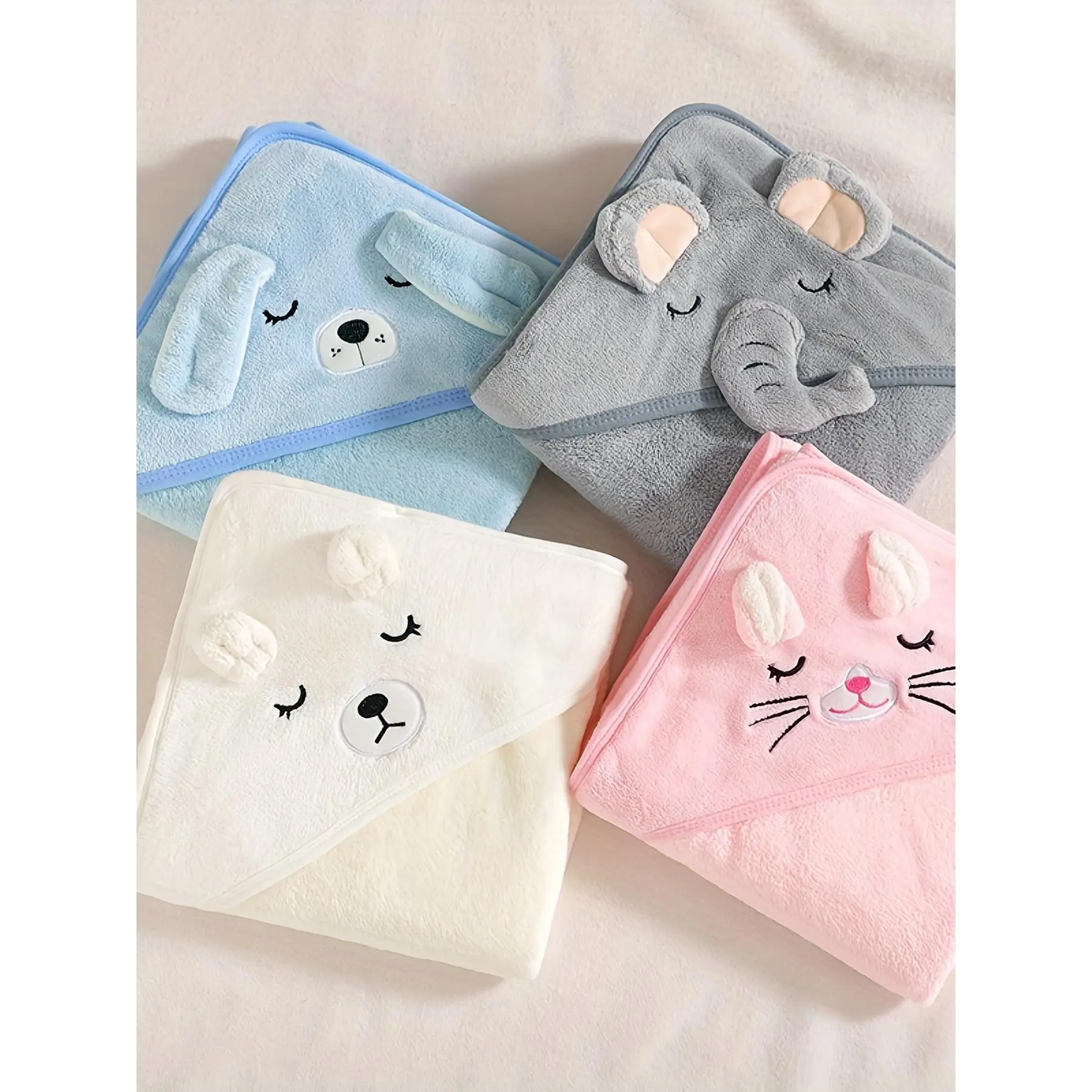 Cartoon Elephant Hooded Baby Robe and Hat Set, Cozy Polyester Bath Accessory for Boys 0-2 Years, Absorbent & Machine Washable, Animals