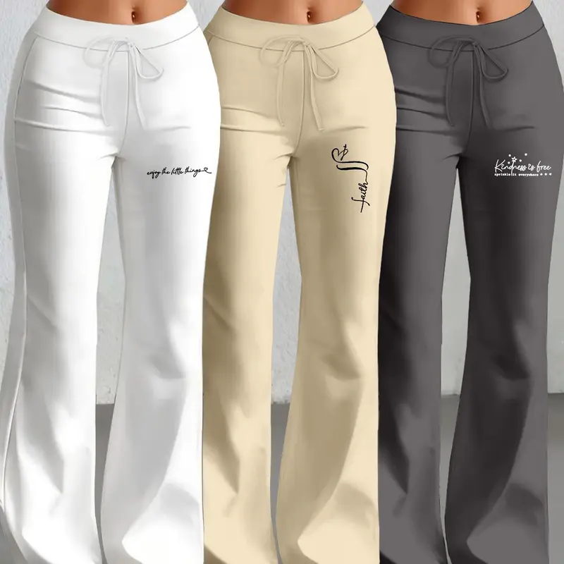 Three - Piece Set Yoga Pants, Casual Fashion Long Pants, Drawstring Waist, Wide Leg, Spring & Fall Wear, Fitted Style, Stretchy Workout Bottoms