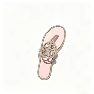 Women's Pink Rhinestone Flat Flip Flops, Luxury Bling Cutout Thong Sandals, Summer Beach & Daily Wear, Comfortable Non-Slip Casual Slides