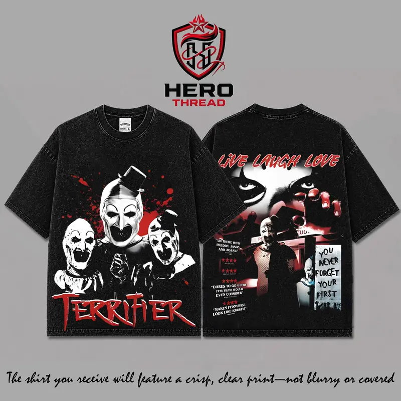 Retro Terrifier Hippie Black Washed Shirt, Terrifier Art The Clown Tshirt, Horror Movie Shirt, Halloween Party Shirt