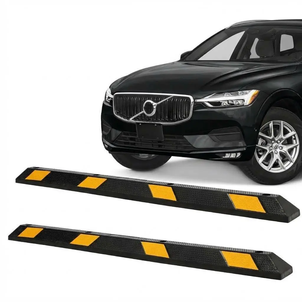 GAOMON 2 Pack Parking Stopper for GarageCurb Garage Car Stopper, 72 Inch Heavy Duty Curb Garage Car Stopper with Yellow Reflective Stripes, Rubber Garage Parking Stops for Vehicles Truck Driveway Garage