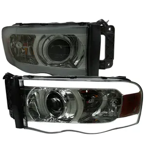 2002-2005 Dodge Ram 1500 / 2003-2005 Dodge Ram 2500 / 3500 LED Tube Projector Headlights (Chrome Housing/Smoked Lens)
