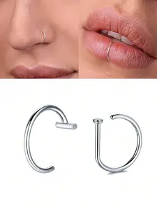 Punk Style Fake Nose Rings Set, Stainless Steel Lip Ring, Nose Cuff, Unisex Party Jewelry, No Piercing Needed, All Seasons Wear