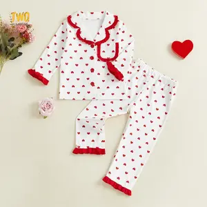 Toddler Girl Valentines Day Pajamas Ruffle Button Down 2 Piece Pajama Set Kids Little Girls Pjs Nightgown Outfit