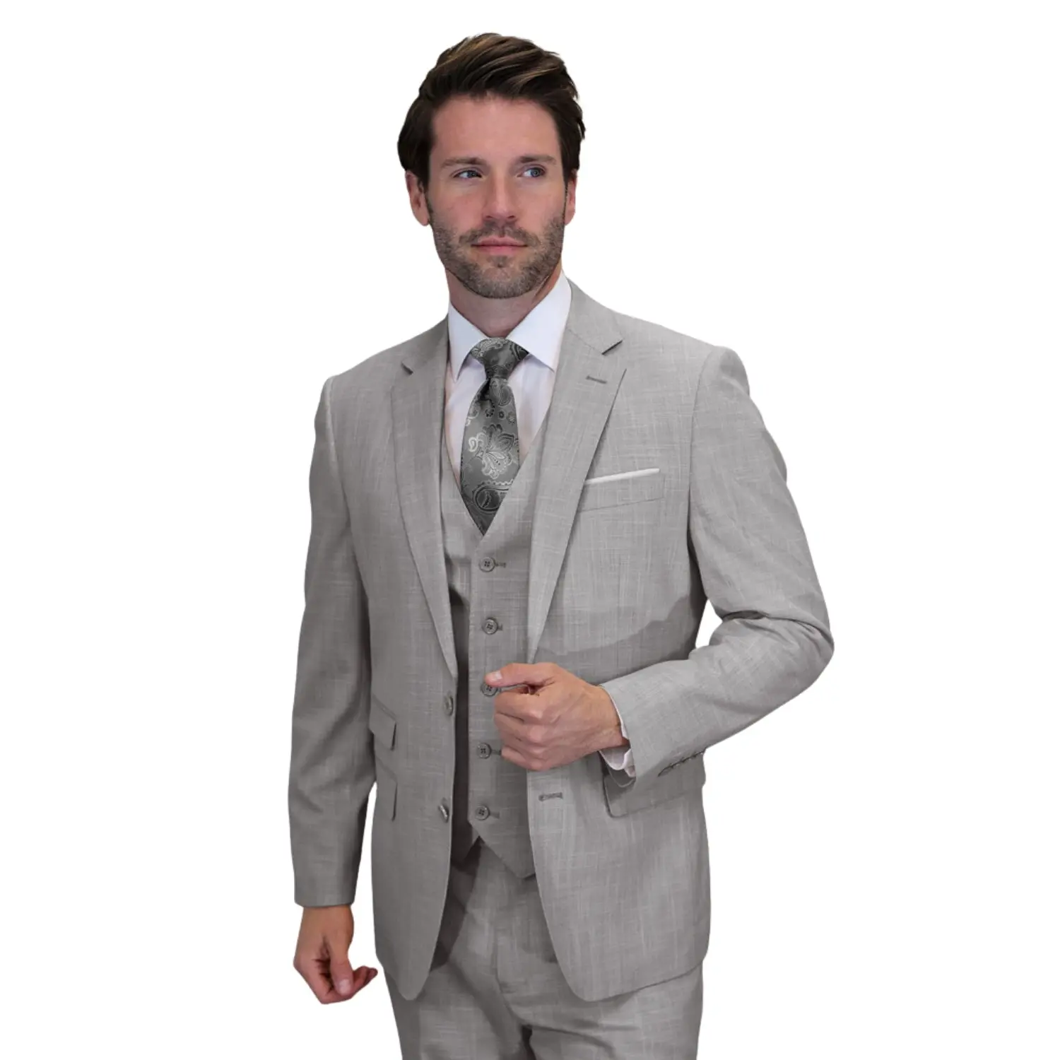 Men’s 3 Piece Sharkskin Suit with Vest - Modern Fit Gray