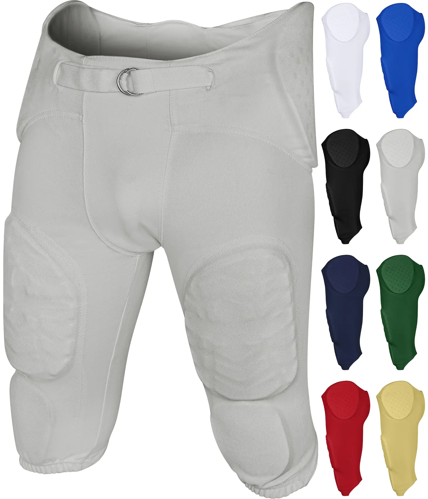 Exxact Sports Proline Men's Integrated Football Pants with 7 Flex Pads - Lightweight, Protective Unisex Practice Football Pants (A, Silver), Unisex Names