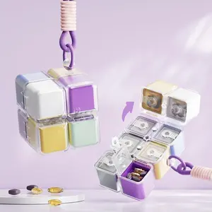Portable Medication Organizer Box, Healthcare Cube Shape with Strap, Weekly Sealed Pill Dispenser, Large Capacity Travel Storage Case