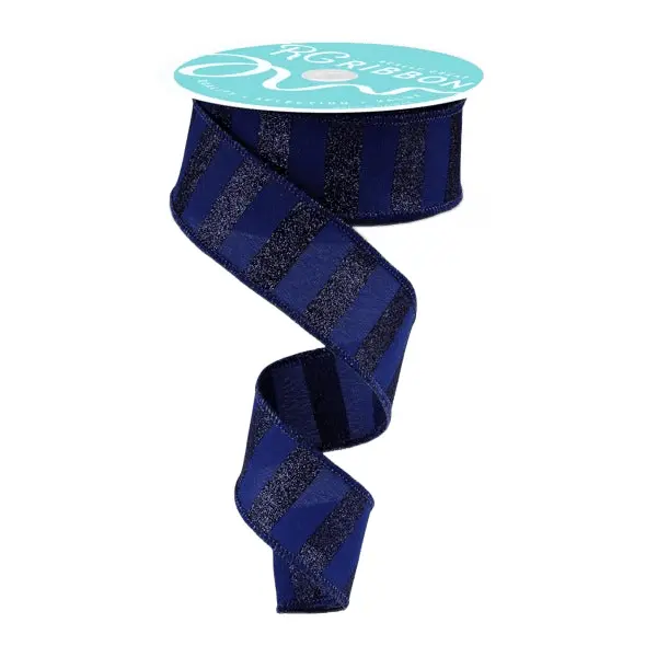 1.5" x 10yd Horizontal Glitter Stripes Ribbon – Navy Blue