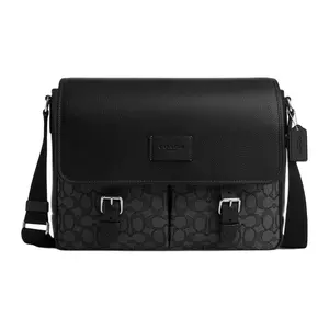 COACH Sprint 33 Signature Jacquard and Pebbled Leather Crossbody Bag for Men in Silver and Charcoal