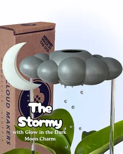 The Cloud Makers Stormy Dripping Rain Cloud for Plants with Glow in the Dark Moon Charm - Patented USA Made Watering Device for 5+ Inch Pots