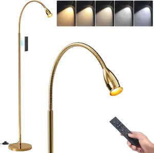 Reading Floor Lamp, 73" Standing Lamp with Dimmable Zoomable LED Spotlight, Adjustable Color Beam and Flexible Gooseneck, Remote & Pedal Control, for Reading Bedroom Crafting (Antique Brass)