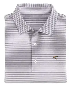 Duck Logo Striped Polo for Men – Lightweight Breathable Golf Shirt with Timeless Southern Style