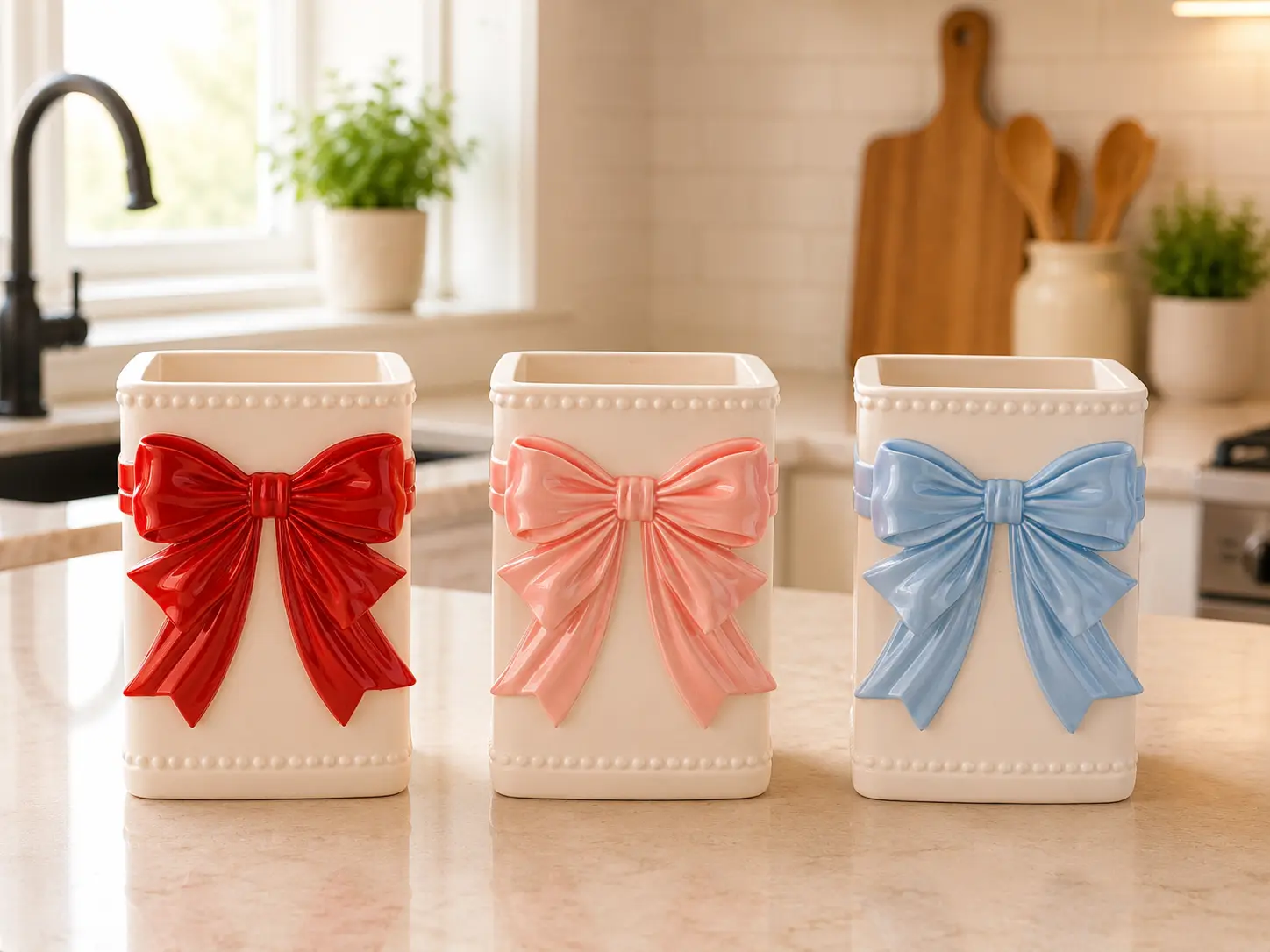Raised Bow Foaming Soap Dispenser Holder, Decorative Countertop Sleeve for Standard Size Soap Bottles, Ideal Home/Bathroom Supply & Gift