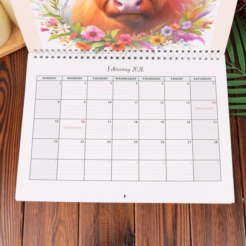 2026 Calendar Funny Highland Cow Wall Calendars 2026 Thick Paper Monthly Planner Farmhouse Decor for Student Teacher Planning