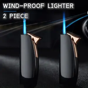 2PCS Windproof Lighters Torch Lghters Suitable For Men's Kitchen Cooking, Edc ,Metal Body, Adjustable Flame , Refillable, Waterproof, Cool and Creative Gift, Gift Box Packaging Fuel Not Included