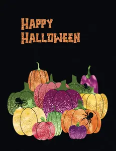 Happy Halloween Notebook for Adults, Glitter Pumpkins Background, 120 College (Medium) Ruled Pages with Black Lines & Margin, Full Page Width Lines, ... Planner, or for List Making or Composition
