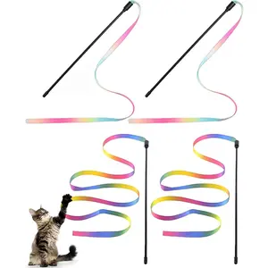 Wand Toys 4 count Interactive  Teaser Wand String for Cats and Kittens