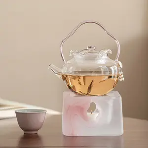Elegant Ink Style Glass Flower Teapot 450ml with Candle Base Tea Warmer for Home Personal Use Clear View Glass Material Stylish Design pot
