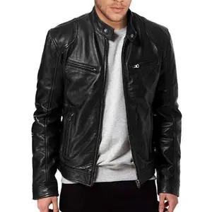 Men's Black Genuine Lambskin Leather Biker Jacket real brown motorcycle jackets for men