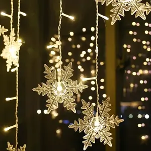 Christmas Snowflake Curtain Light,With Remote Sensor USB Powered Twinkle Lights,13ft 96 LED Fairy Lights USB powered Snowflake Icicle Lights Indoor Outdoor Decorations for Bedroom Party Patio Room Garden Home Xmas Tree Decorations