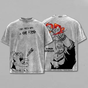 Yuji Itadori Tee Washed – Sukuna’s Vessel Edition Jujutsu Kaisen: Execution Shibuya Incident Compilation & Culling Game Prelude Vintage Oversized Heavy Cotton Anime Manga T-Shirt, Double Printed Retro Unisex Streetwear Top for JJK Fans