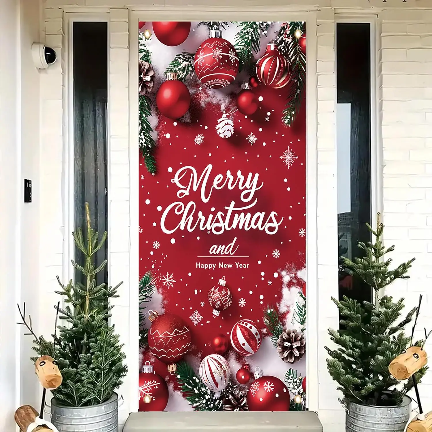 Red Printed Snowflake & Letter Design Christmas Door Banner & Curtains (35x71 in) - Festive Door Decor, Weatherproof Winter Entryway Cover, Durable, Fade-Resistant Dyes Keep Red Bright, Adds Festive Mood to Entryway Walls, Special DIY Gift for Loved Ones