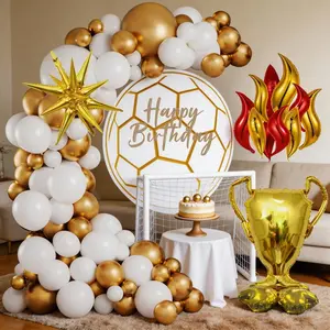 103pcs Football Theme Balloon Arch Set, Gold Balloons with Trophy, Flame Shape Foil Balloons, Perfect for Party Decorations