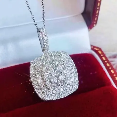 Women's Exquisite Pave Setting Square Pendant Necklace - Women's Bridal Wedding Fashion Accessories - Shiny Zirconia, Durable, Adjustable Chain, Party Gift