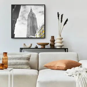 360 Stand Empire State Building Silhouette Wall Art - 24x24 in Yellow Framed, Ready-to-Hang Artistic Decoration for Urban Dwellers' Home Supplies & Room