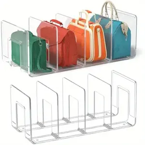 2pc Transparent Acrylic Storage Rack, 4 Section Organizer for Handbags, Wallets, Files, Books, Waterproof, Modern Design