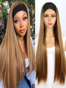 30 Inch Long Straight Headband Style Wig, Synthetic Glueless Half Wig for Women, Heat Resistant Fiber, Daily Part Use, All Seasons, Synthetic Fiber Wigs, No Glue Wig