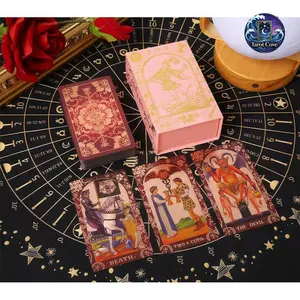 Tarot Cove Pink Holographic Tarot Deck Gold Foil Color Shifting Waterproof Cards Complete Gift Set with Guidebook Luxury Box