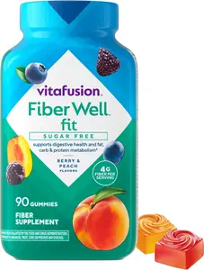 Vitafusion Fiber Well Fit Gummies | 4g | 90 Count | Sugar Free Adult Gummy | Vitamins For Women & Men | Berry & Peach Flavors | Gluten Free Supplement